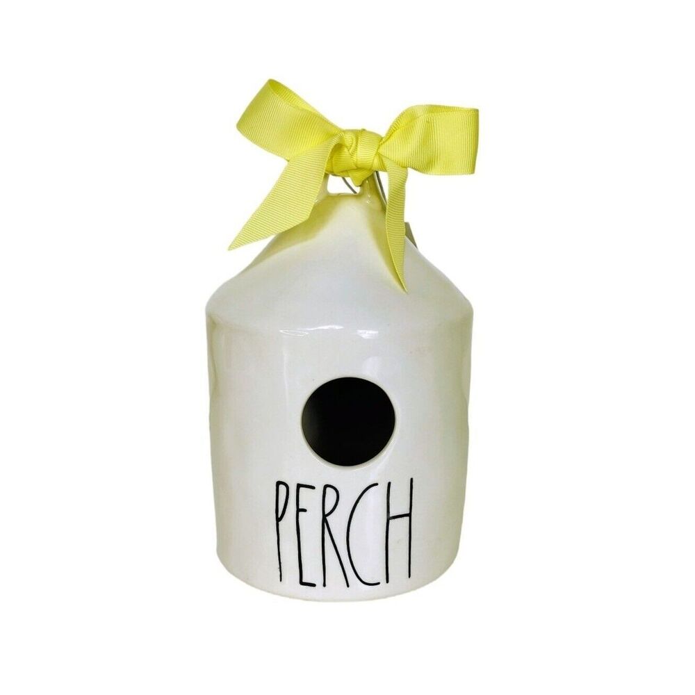 Farmhouse Rae Dunn Ceramic Garden Birdhouse "Perch" Stand Hanging Outdoor